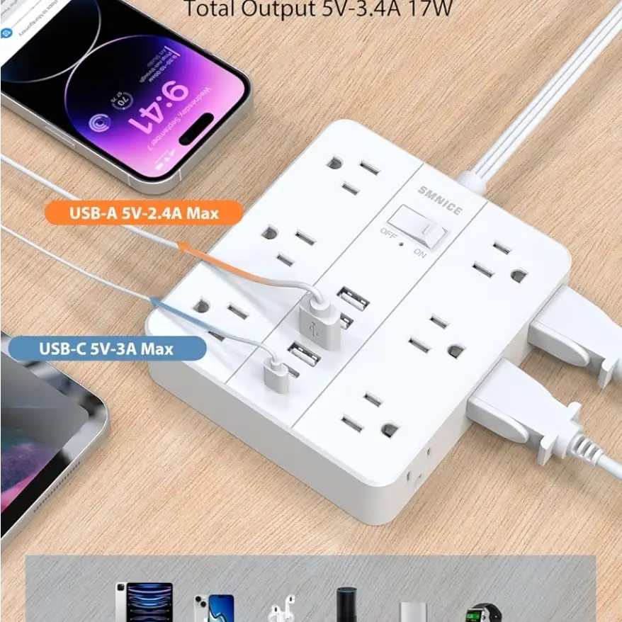 🔌 Regleta Multicontacto con Protector de Sobrecarga y Cable de 6 Metros – 12 Tomas + 6 Puertos USB (2 USB-C)'s photo #2