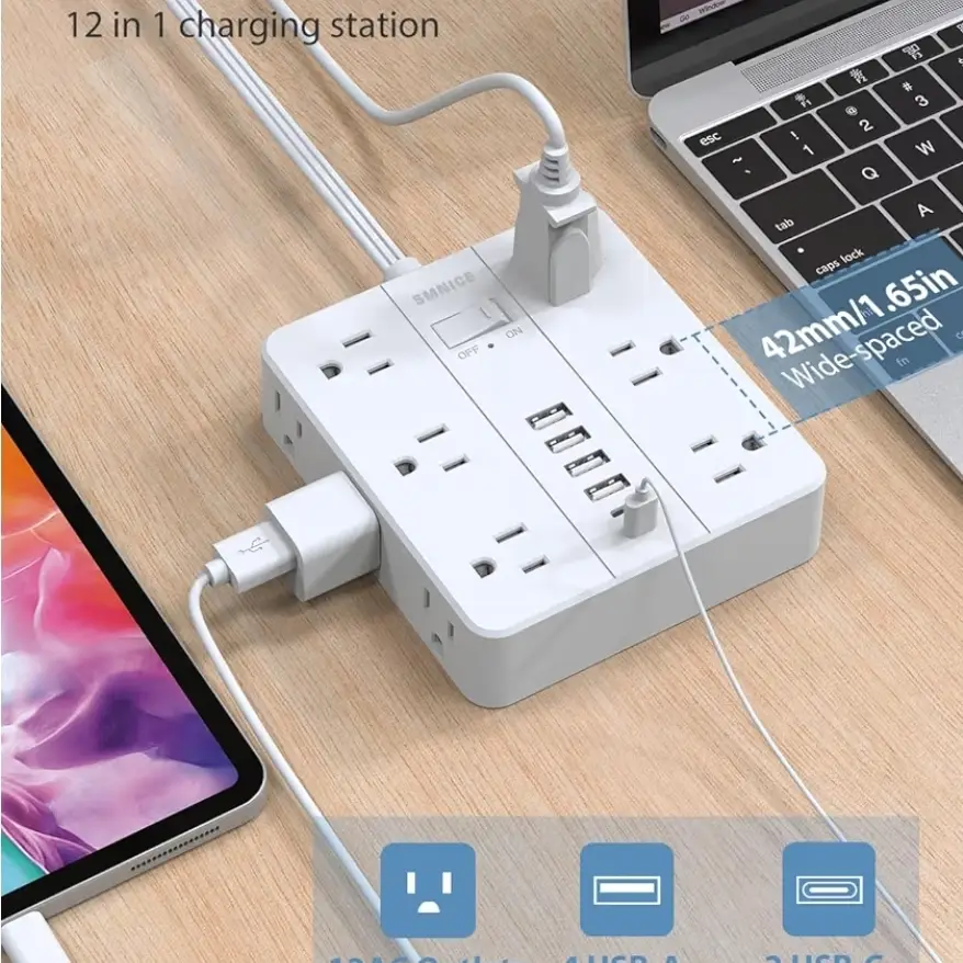 🔌 Regleta Multicontacto con Protector de Sobrecarga y Cable de 6 Metros – 12 Tomas + 6 Puertos USB (2 USB-C)'s photo #3