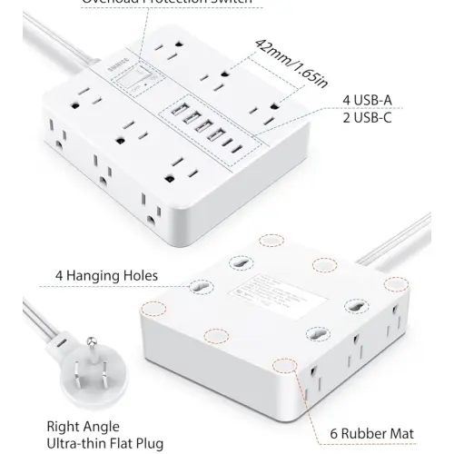 🔌 Regleta Multicontacto con Protector de Sobrecarga y Cable de 6 Metros – 12 Tomas + 6 Puertos USB (2 USB-C)'s photo #1