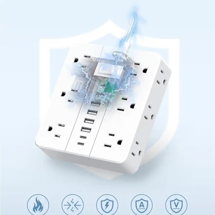 🔌 Regleta Multicontacto con Protector de Sobrecarga y Cable de 6 Metros – 12 Tomas + 6 Puertos USB (2 USB-C)'s photo #4