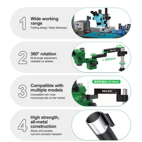 Soporte Telescópico para Microscopio RELIFE MS1 con Brazo Giratorio 360° – Montaje en Pared o Mesa's photo #2