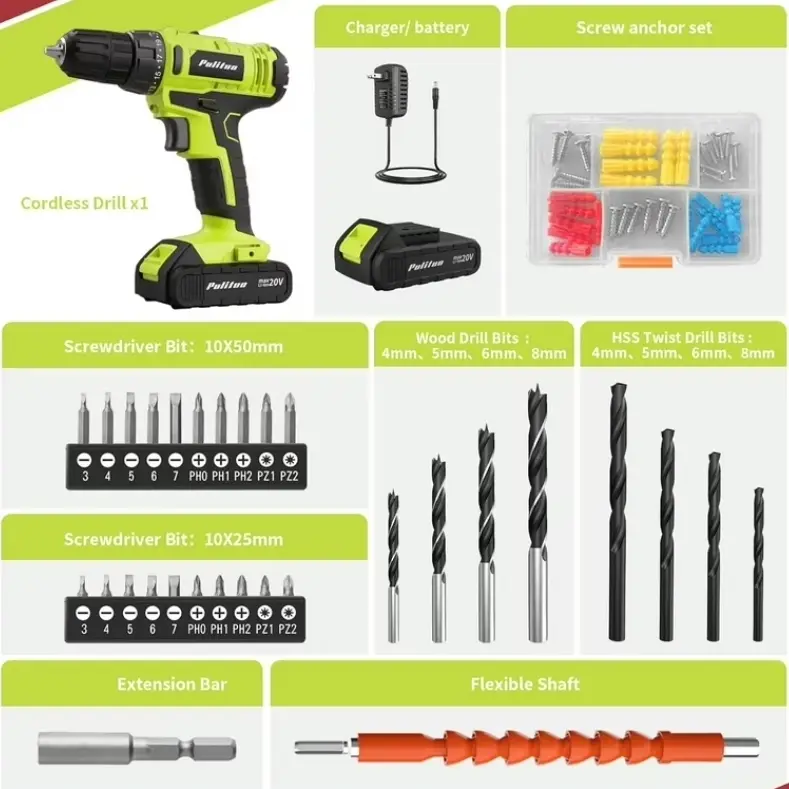 Kit de Taladro Inalámbrico Pulituo 20V 119 Piezas .'s photo #3