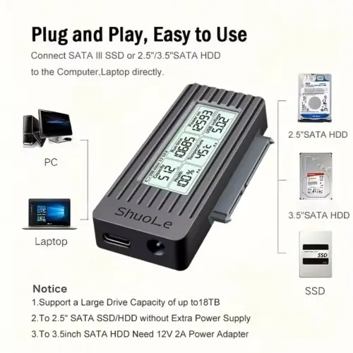 Adaptador USB 3.2 a SATA con pantalla HD's photo #1