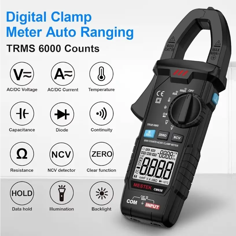 Mestek Digital Clamp Meter TRMS 6000 Cuentas - Pinza Amperimétrica AC/DC 600A para Electricistas's photo #1