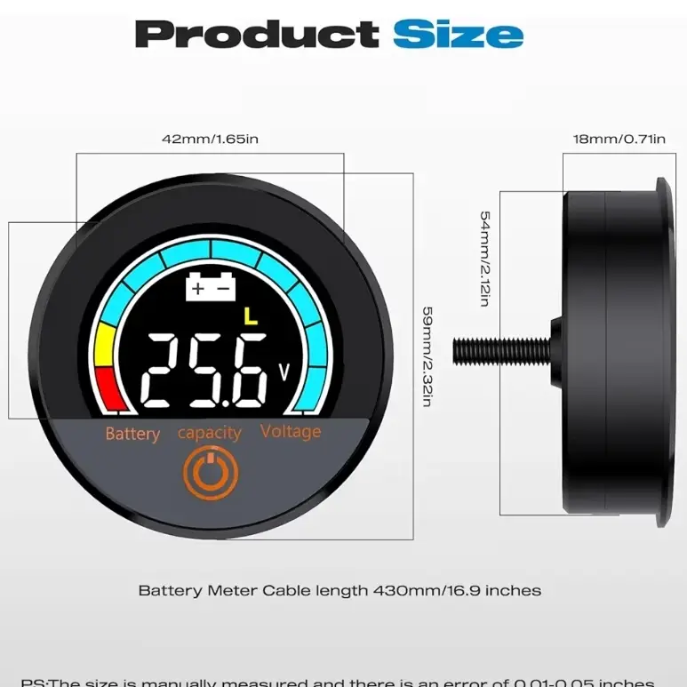 *Voltimetro Batería IP67 Impermeable DC 8-100V con LCD Retroiluminado y Alarma - Para Litio LiFePO4 y Plomo-Ácido*'s photo #2