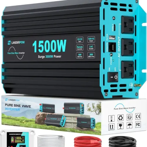 Inversor Onda Pura 3000W Pico (1500 w constante) 12V DC a 120V AC - LANDERPO3000 WPico con USB-C PD 30W + Control Remoto 4.5m's photo #1