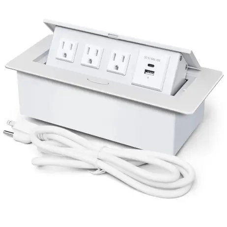 Hub de Mesa Toma corriente y cargador PD20W USB-C Carga Rápida + 3 Tomas AC + USB-A, Aleación Aluminio Blanco 10.43's photo #1