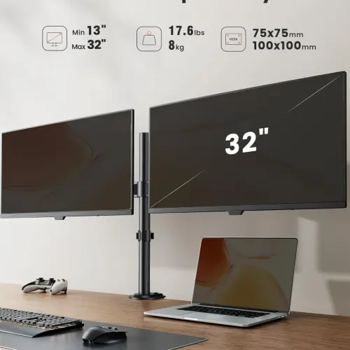 Soporte Dual para Monitor ErGear 13-32" Hasta 17.6 lb Brazo, Altura Giro Inclinación 360°, Abrazadera C + Grommet's photo #1