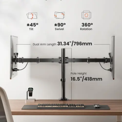 Soporte Dual para Monitor ErGear 13-32" Hasta 17.6 lb Brazo, Altura Giro Inclinación 360°, Abrazadera C + Grommet's photo #2