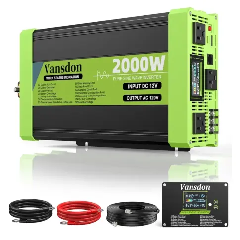 Inversor Onda Pura Profesional  Vansdon 2000W 12V DC a 120V AC + 4000W Pico + LCD Remoto 22.5ft + 3 Tomas AC + USB-C 30W's photo #1