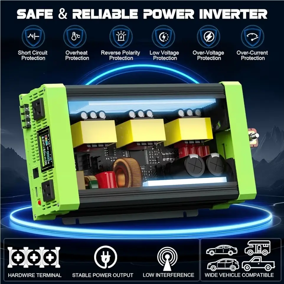 Inversor Onda Pura Profesional  Vansdon 2000W 12V DC a 120V AC + 4000W Pico + LCD Remoto 22.5ft + 3 Tomas AC + USB-C 30W's photo #2