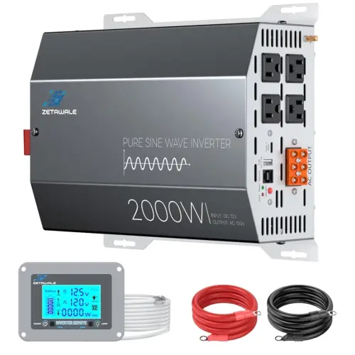 Inversor Onda Pura Profesional 2000W 12V DC a 110V/120V AC + 4000W Pico + LCD Remoto + 4 Tomas AC + USB-C's photo #1