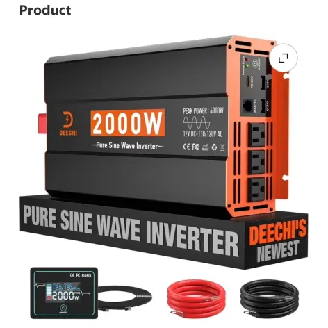 Inversor Onda Senoidal Pura 4000W Pico / 2000W Continuo DC a 110V/ 120V AC para RV/Truck/Casa/Solar Off-Grid con 3 AC + 2 USB + Type-C 18W + Control Remoto 16.5ft's photo #1