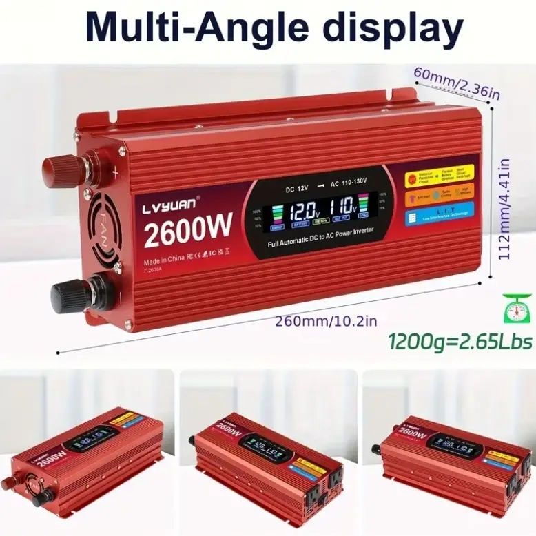 Inversor LVYUAN 2600W Pico 1300 w constante 12V a 110V Onda Modificada con Pantalla LCD + Control Remoto's photo #2