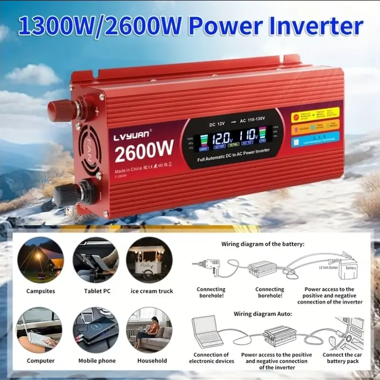 Inversor LVYUAN 2600W Pico 1300 w constante 12V a 110V Onda Modificada con Pantalla LCD + Control Remoto's photo #1