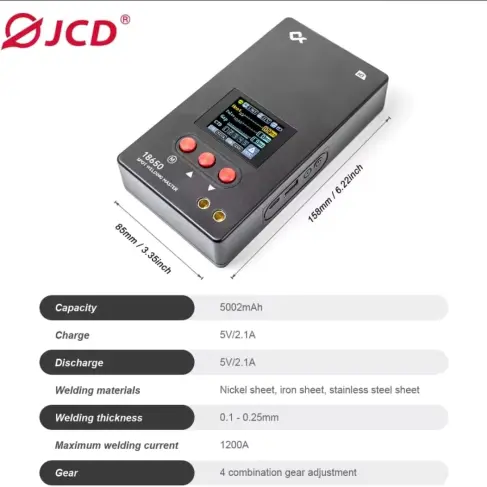 Soldadora de Puntos Portátil JCD  / H3 1200A 0.25mm con Pantalla Color 1.8" y Batería 5000mAh para 18650 / Celular — imagen 5