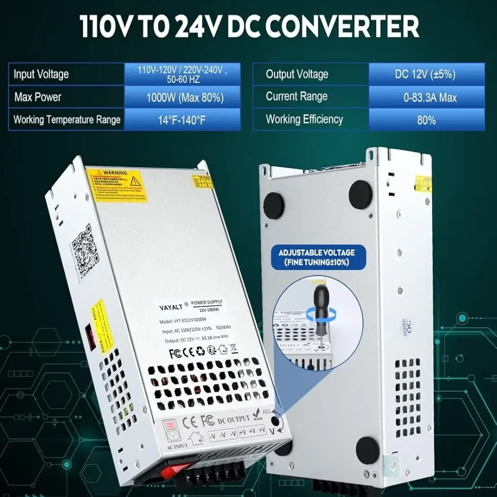 VAYALT Fuente Conmutada DC 12V 83.3A 1000W AC a DC 110V/220V Regulada Universal's photo #3