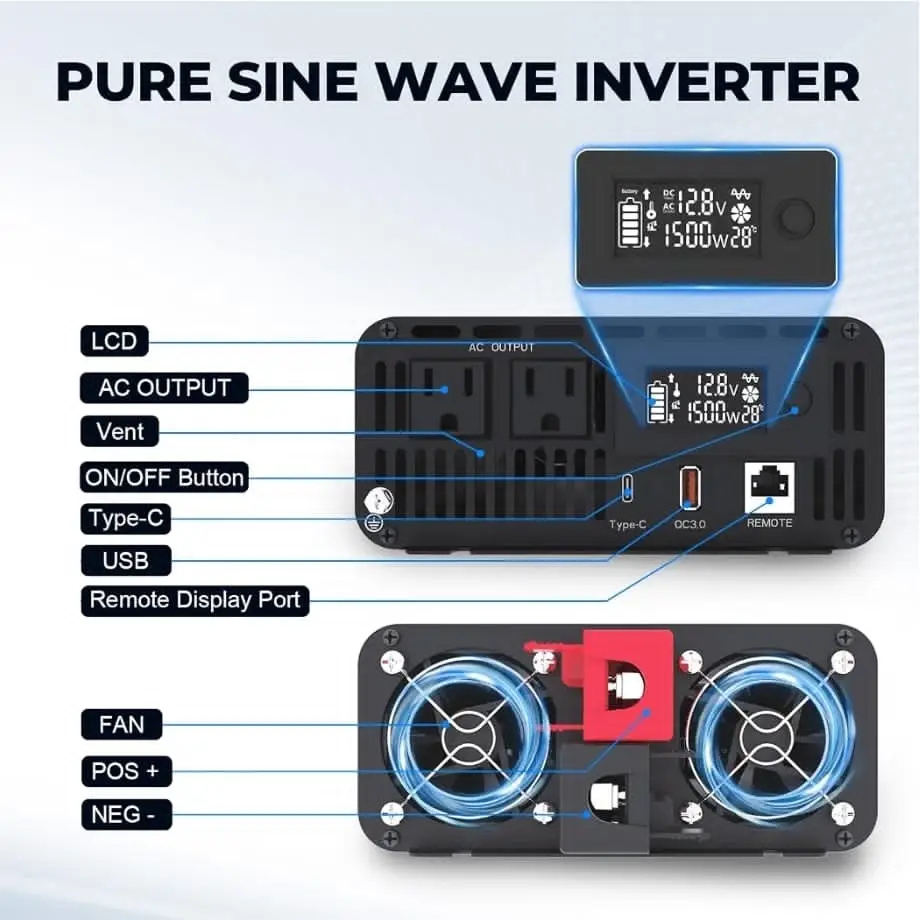 Inversor Corriente AeternaSol 1000W DC 12V a AC 110-120V Onda Sinusoidal Pura's photo #1