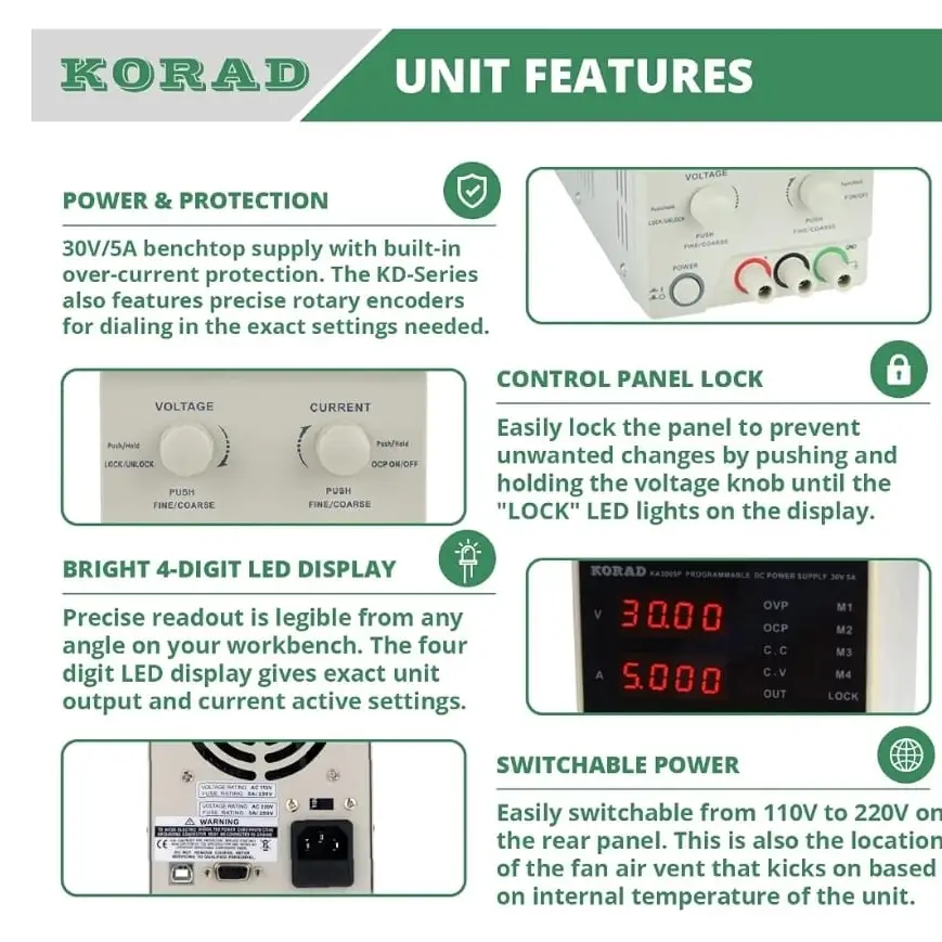 KORAD KD3005P Fuente Alimentación Laboratorio Profesional Programable 30V 5A Lineal Digital's photo #2