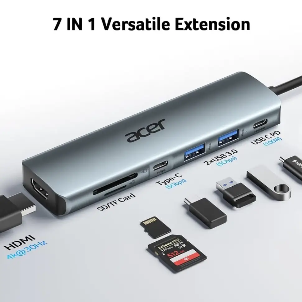 Acer Hub USB-C 7 en 1 Adaptador Multipuerto 4K HDMI 100W PD's photo #1