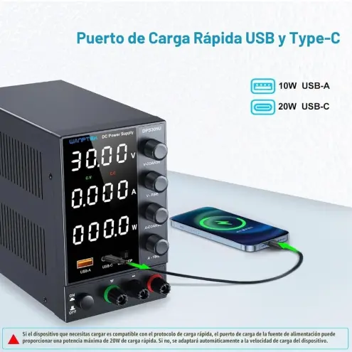 Fuente Laboratorio WANPTEK DPS305U 30V 5A USB Tipo C OCP - E1005's photo #3