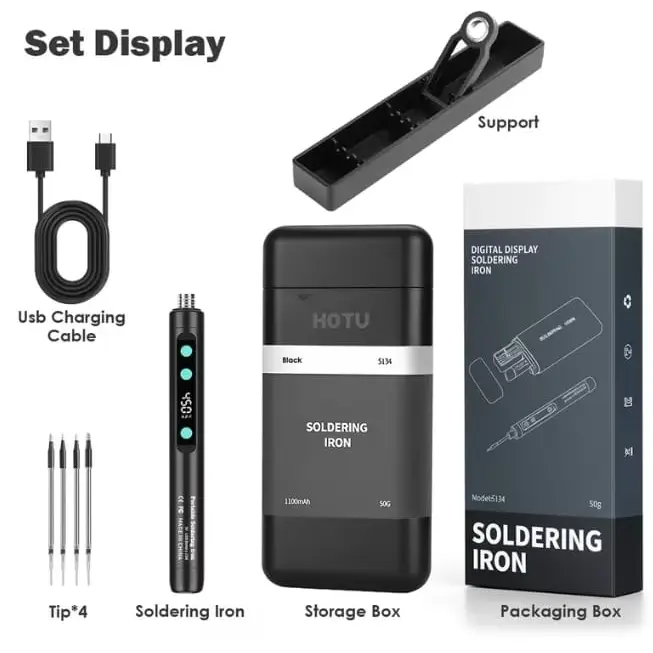 *Kit Soldador HOTU Multifunción LCD 8s Rápido 180-450°C Recargable 3 Puntas - E1070's photo #1