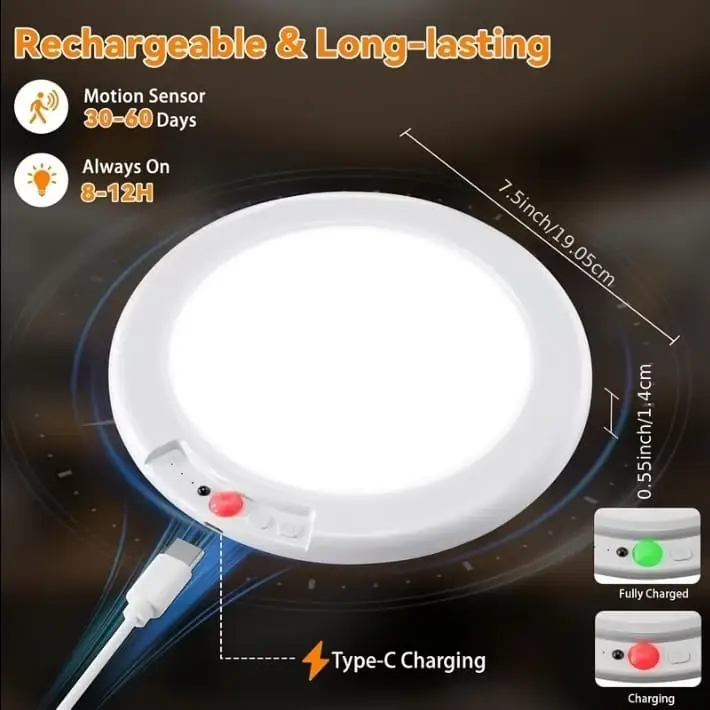 Lámpara Techo Inalámbrica Recargable Magnética Sensor + Control Remoto 3 Colores - E1069's photo #4