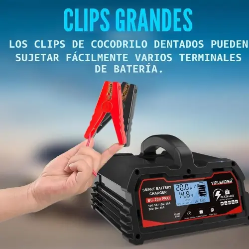 Cargador Batería Auto Yinleader 20A 12V/24V 10A LiFePO4 Inteligente LCD Negro - E1066 — imagen 2