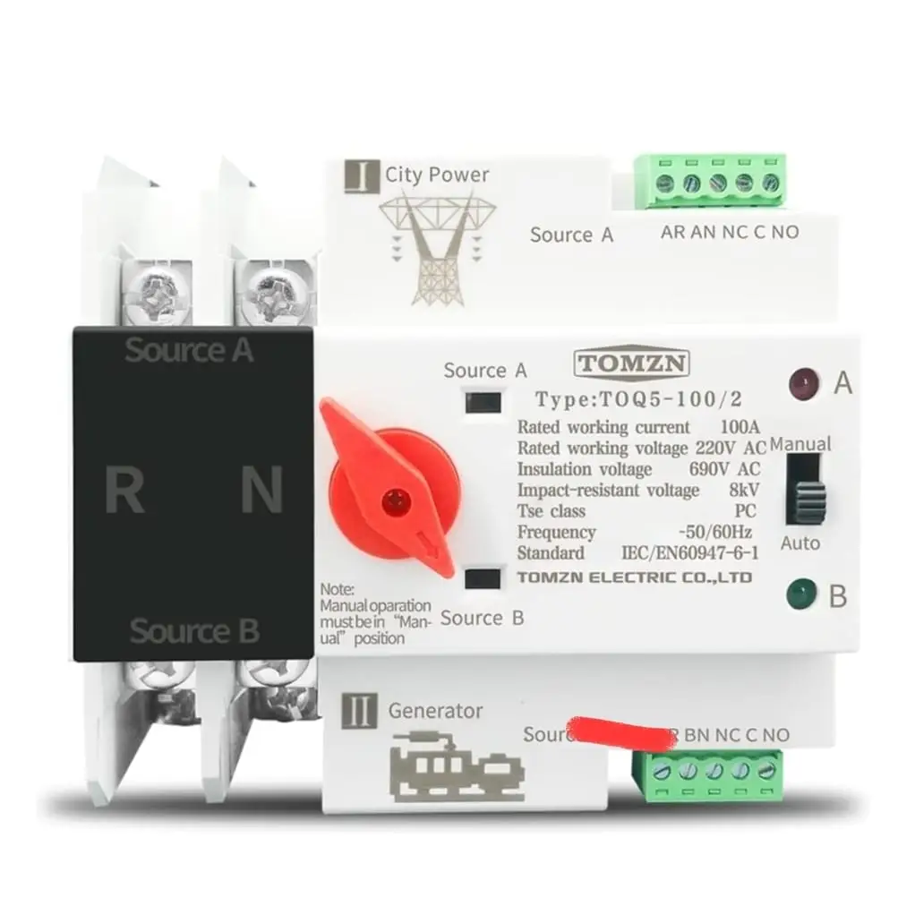 ATS Riel DIN TOMZN Monofásico 110V 2P 63A Transfer Automática Dual - E1054 — imagen 1
