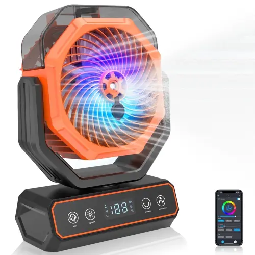 Ventilador portátil recargable para camping con nebulizador, luces RGB y control por app M0997 — imagen 1