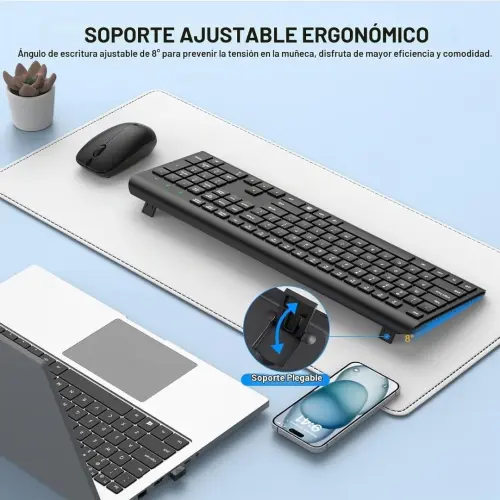 Combo teclado y mouse inalámbrico Mk258 ergonómico silencioso 2.4G E1043 — imagen 3