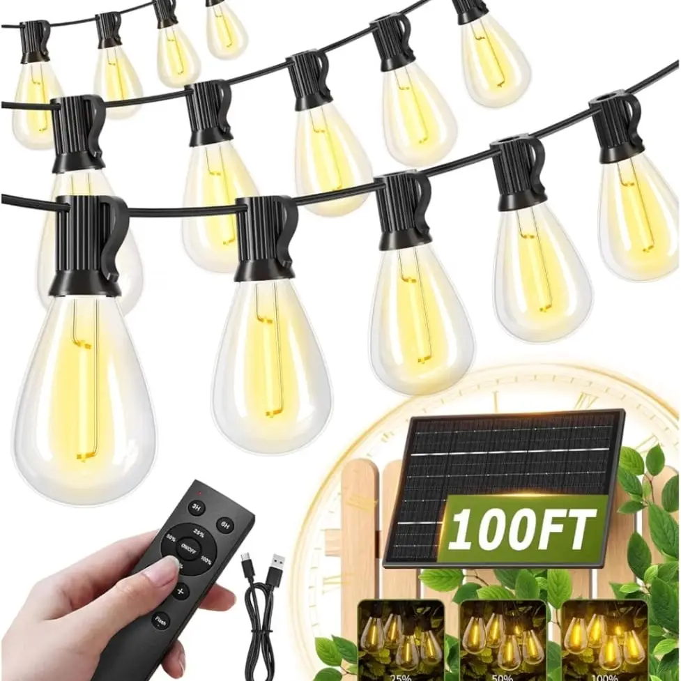 Tiras luces solares exterior 30m (100 pies)36 bombillas led USB remoto -E1048 — imagen 1