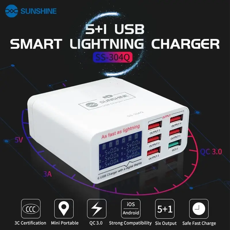 Sunshine SS-304Q 304D 6 puertos USB Estación de carga rápida inteligente. Cargador M0682 — imagen 6