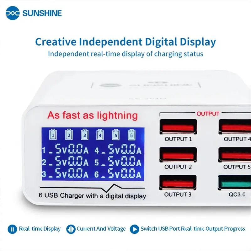 Sunshine SS-304Q 304D 6 puertos USB Estación de carga rápida inteligente. Cargador M0682 — imagen 2