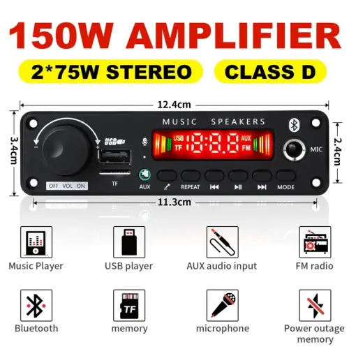 MP3 BLUETOOH 150w 12v AMPLIFICADOR M0974 — imagen 1