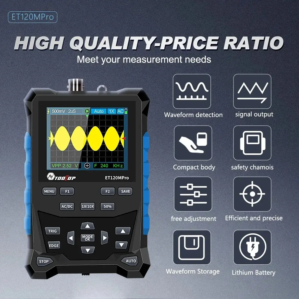 TOOLTOP ET120MPro Osciloscopio Digital portátil 120MHz 500MS's photo #1