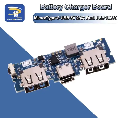 Placa de cargador de batería. Micro/tipo-c USB 5V 2.4A Dual USB 18650 Boost M0756 — imagen 2