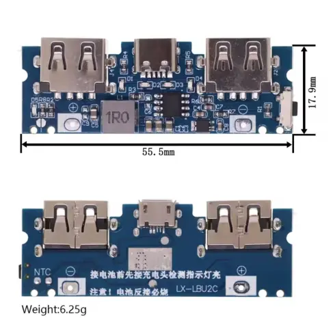 Placa de cargador de batería. Micro/tipo-c USB 5V 2.4A Dual USB 18650 Boost M0756 — imagen 3