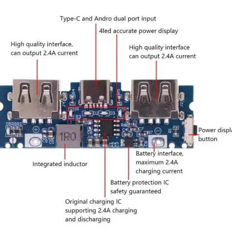 Placa de cargador de batería. Micro/tipo-c USB 5V 2.4A Dual USB 18650 Boost M0756 — imagen 5
