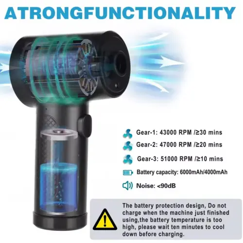 Pistola de aire comprimido portátil para limpieza de computadoras con luz led y batería recargable. — imagen 6
