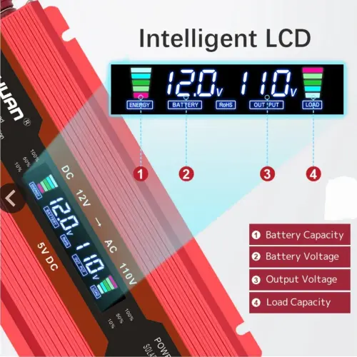 Inversor de corriente 2000 W 12V a 110V . Alta potencia y carga rápida USB — imagen 3