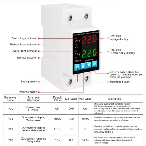 ⚡ Protector de Voltaje Ajustable en Riel Din 40A 230V — imagen 2