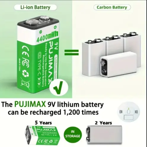Baterías de Litio Recargables PUJIMAX 9V 4400mAh con Puerto Tipo-C's photo #2