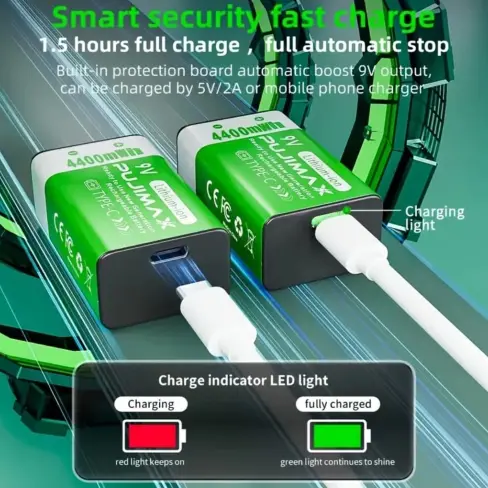 Baterías de Litio Recargables PUJIMAX 9V 4400mAh con Puerto Tipo-C's photo #3