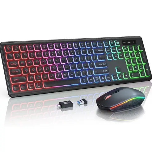 Combo Teclado y Mouse Inalámbrico RGB Recargable — imagen 1