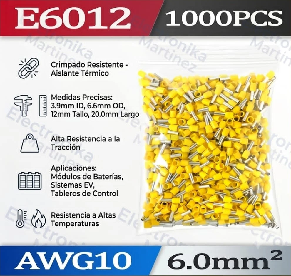 1000PCS Terminales Tubulares E6012 Aislados AWG10 - Ferrule Crimp para Cableado Seguro y Bonito's foto | ELECTRONIKA MARTINEZ |  BizneCubano