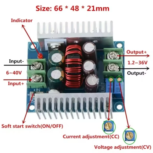 Modulo Buck 20A 300W CC CV 6-40V a 1.2 -36V . E1001's foto | ELECTRONIKA MARTINEZ |  BizneCubano