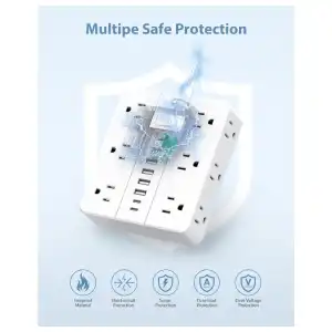 🔌 Regleta Multicontacto con Protector de Sobrecarga y Cable de 6 Metros – 12 Tomas + 6 Puertos USB (2 USB-C) miniatura 5
