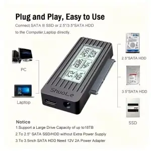 Adaptador USB 3.2 a SATA con pantalla HD miniatura 1