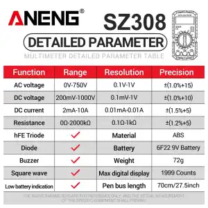 Multimetro digital Aneng Sz308 miniatura 5